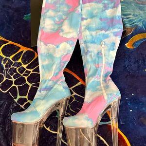 Hustler Xtra platform thigh-high Stilettos -cloud pattern